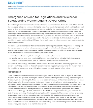 Legislations & Policies for Safeguarding Women Against Cyber Crime