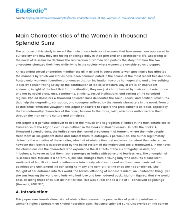 Main Characteristics of the Women in Thousand Splendid Suns