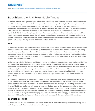 Buddhism: Life And Four Noble Truths