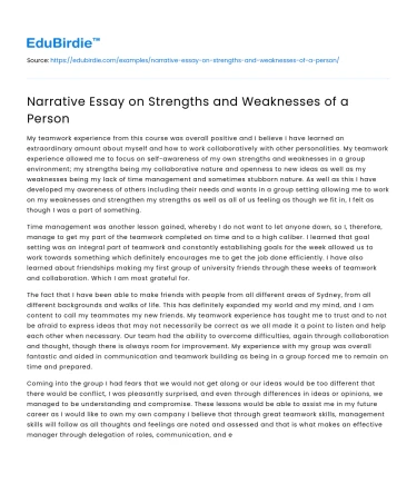 Narrative Essay on Strengths and Weaknesses of a Person