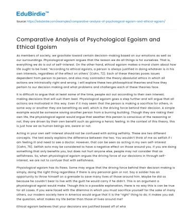 Comparative Analysis of Psychological Egoism and Ethical Egoism