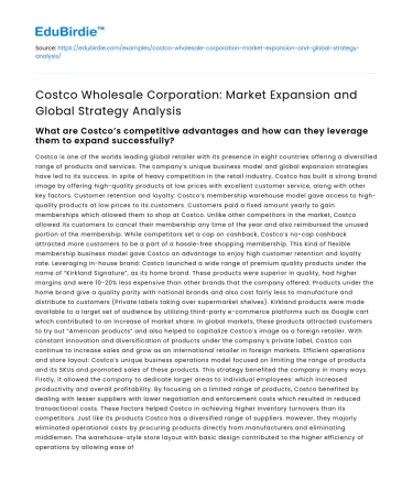 Costco: Market Expansion & Global Strategy Analysis