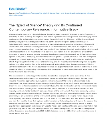 Spiral of Silence Theory: Contemporary Relevance