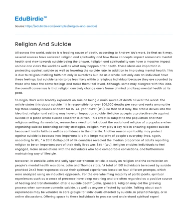 Religion And Suicide