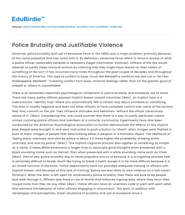 Police Brutality and Justifiable Violence
