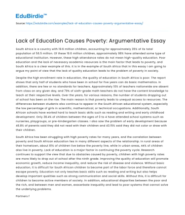 Lack of Education Causes Poverty: Argumentative Essay