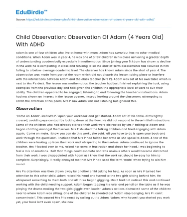 ADHD in Early Childhood: Observing Adam