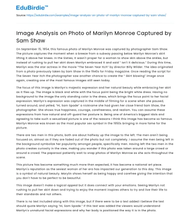 Image Analysis on Photo of Marilyn Monroe Captured by Sam Shaw