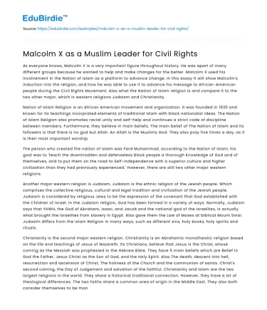 Malcolm X as a Muslim Leader for Civil Rights