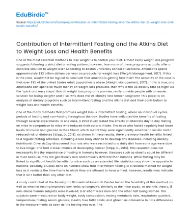Intermittent Fasting & Atkins Diet for Weight Loss & Health
