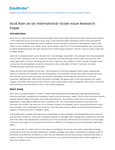 Acid Rain as an International-Scale Issue Research Paper