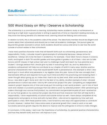 500 Word Essay on Why I Deserve a Scholarship