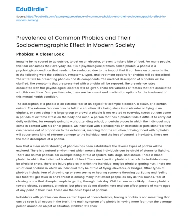Common Phobias and Sociodemographic Effects in Modern Society