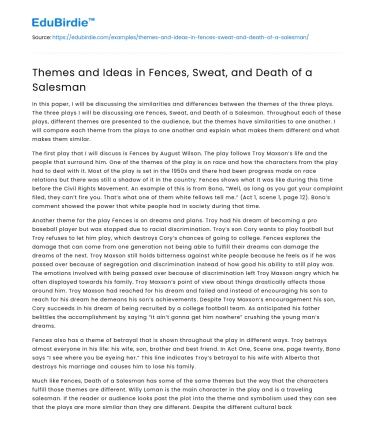 Themes and Ideas in Fences, Sweat, and Death of a Salesman