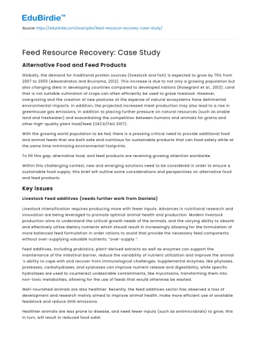 Feed Resource Recovery: Case Study