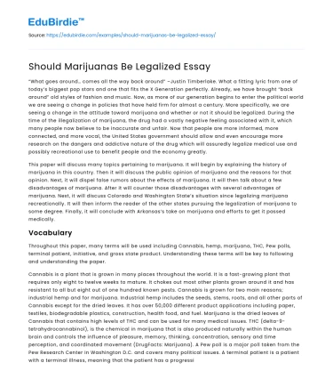 Should Marijuanas Be Legalized Essay