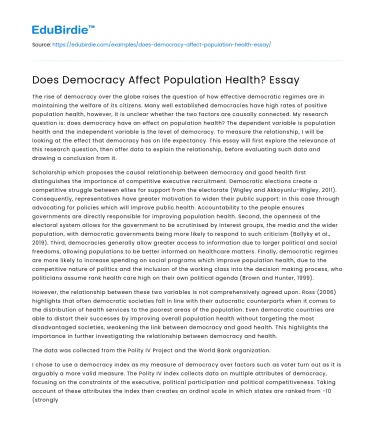 Does Democracy Affect Population Health? Essay