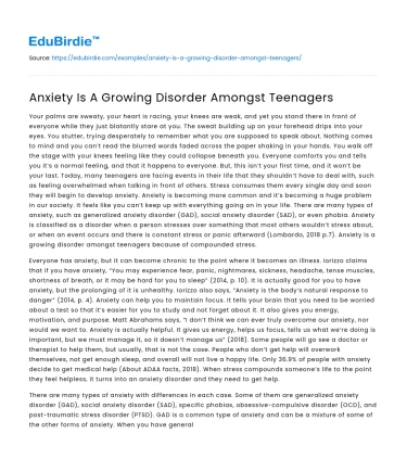 Anxiety Is A Growing Disorder Amongst Teenagers