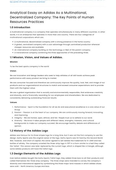 Adidas HR Practices in Multinational Company