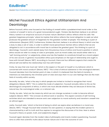Michel Foucault Ethics Against Utilitarianism And Deontology