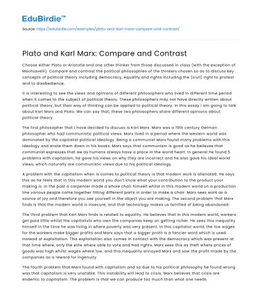 Plato and Karl Marx: Compare and Contrast