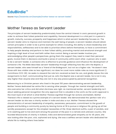 Mother Teresa as Servant Leader
