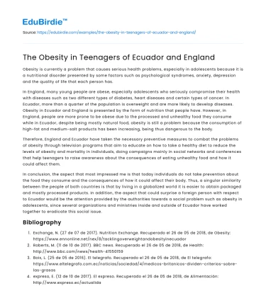 The Obesity in Teenagers of Ecuador and England
