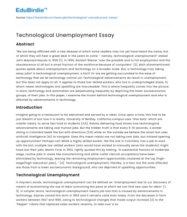 Technological Unemployment Essay