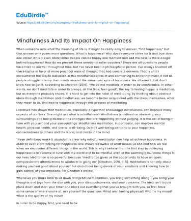 Mindfulness And Its Impact On Happiness