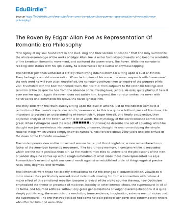 The Raven By Edgar Allan Poe As Representation Of Romantic Era Philosophy