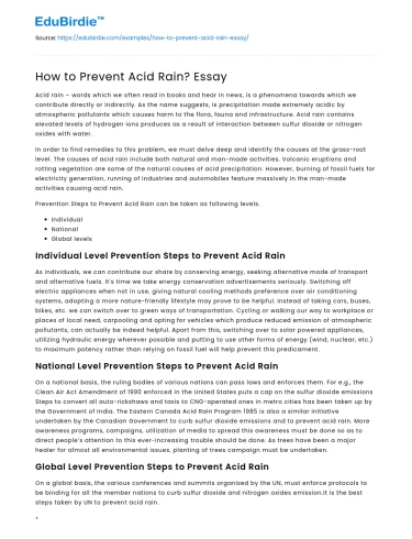 How to Prevent Acid Rain? Essay