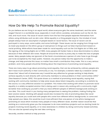 How Do We Help To Promote Racial Equality?