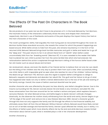The Effects Of The Past On Characters In The Book Beloved