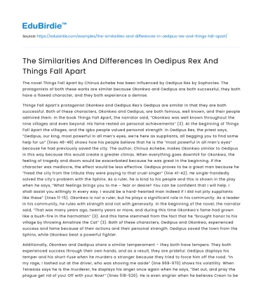 The Similarities And Differences In Oedipus Rex And Things Fall Apart