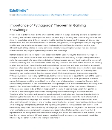 Importance of Pythagoras’ Theorem in Gaining Knowledge