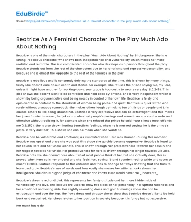 Beatrice As A Feminist Character In The Play Much Ado About Nothing