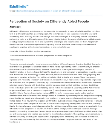 Perception of Society on Differently Abled People