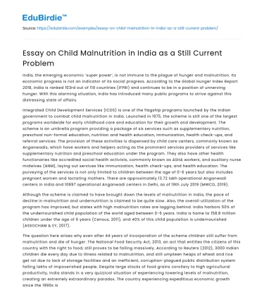 Essay on Child Malnutrition in India as a Still Current Problem