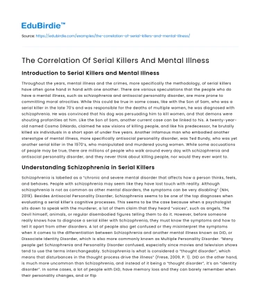 The Correlation Of Serial Killers And Mental Illness