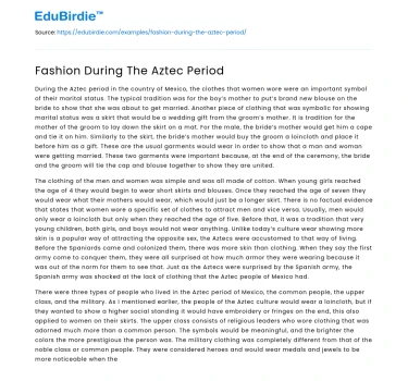 Fashion During The Aztec Period