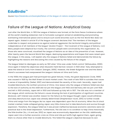 Failure of the League of Nations: Analytical Essay