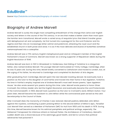 Biography of Andrew Marvell
