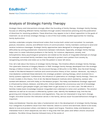 Analysis of Strategic Family Therapy