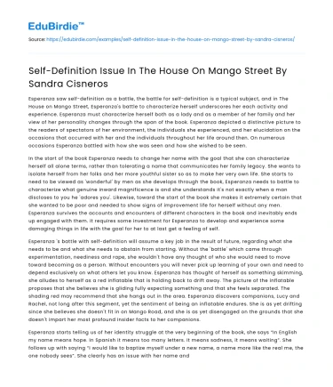 Self-Definition Issue In The House On Mango Street By Sandra Cisneros