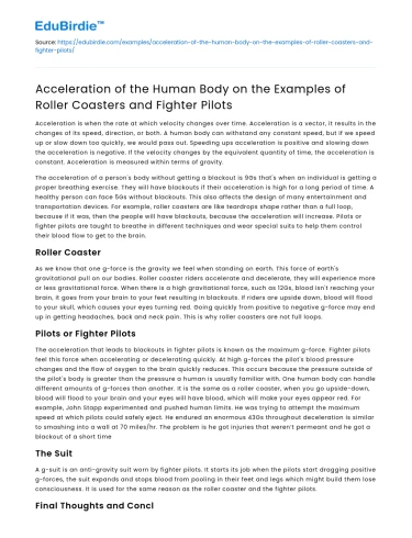 Acceleration of Human Body in Roller Coasters & Fighter Pilots