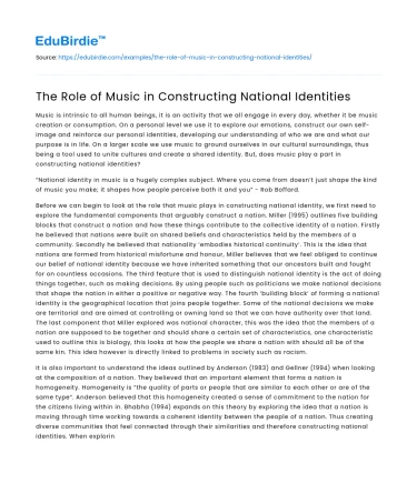 The Role of Music in Constructing National Identities