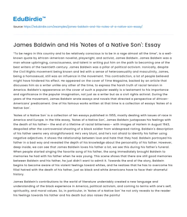 James Baldwin and His ‘Notes of a Native Son’: Essay