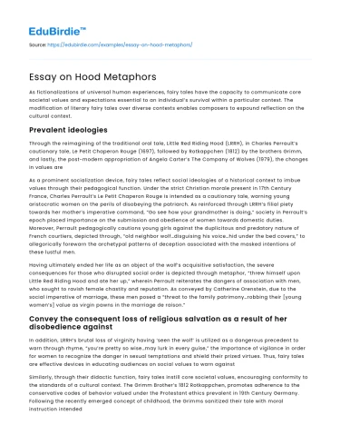 Essay on Hood Metaphors