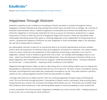 Happiness Through Stoicism