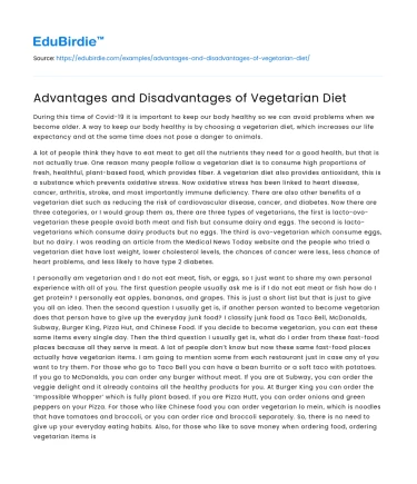 Advantages and Disadvantages of Vegetarian Diet